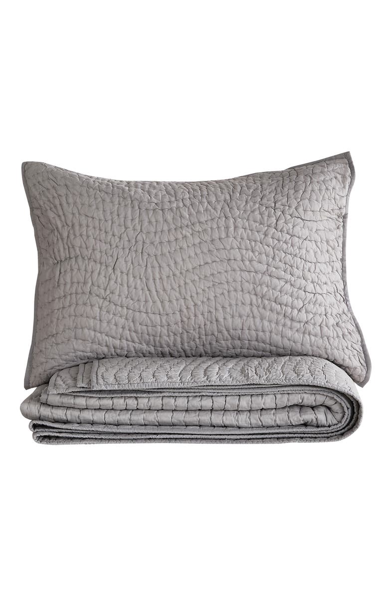 MELANGE HOME Voile Solid Cotton Quilt & Sham Set, Alternate, color, Light Grey