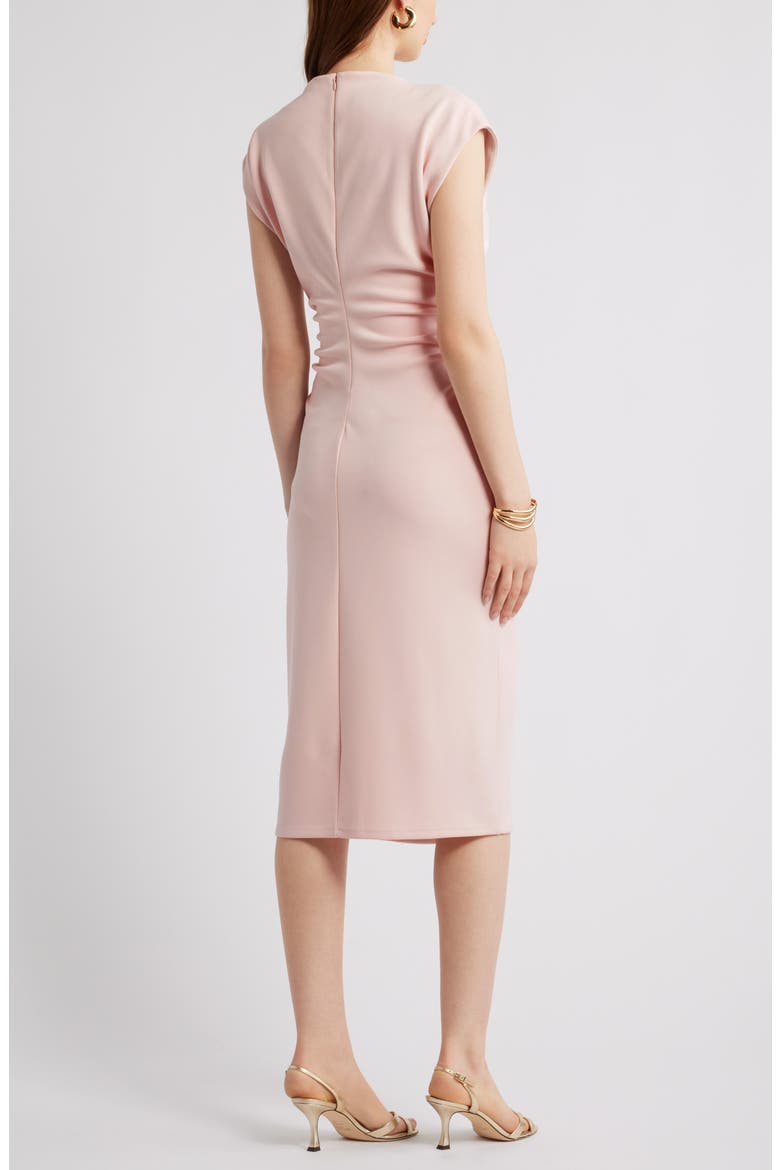 Ruched Funnel Neck Midi Dress, Alternate, color, PINK WISP