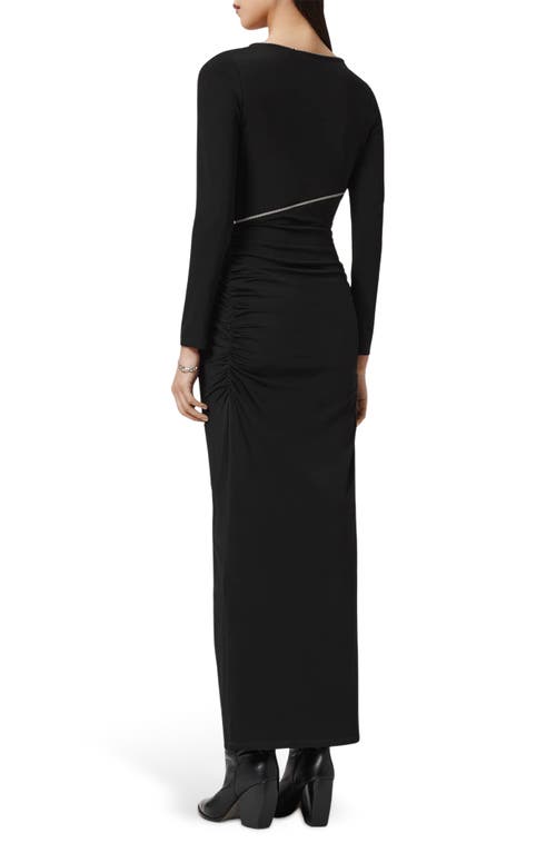 Allsaints Elsie Zipper Long Sleeve Body-con Maxi Dress In Black