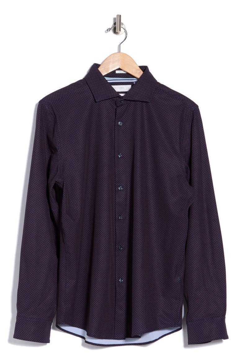 Geo Dressy Tech Button-Up Shirt, Main, color, NAVY