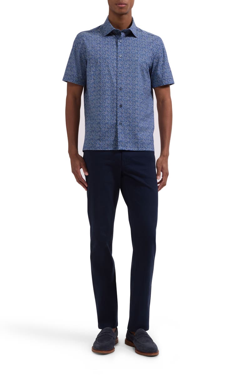 Bugatchi Milo OoohCotton<sup>®</sup> Leaf Print Short Sleeve Button-Up Shirt, Alternate, color, Cobalt