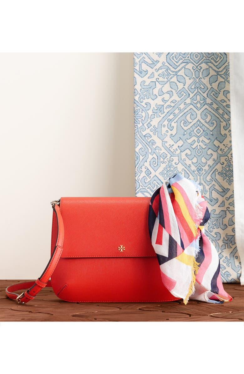 Tory Burch Stripe T-Print Linen Blend Scarf, Alternate, color,