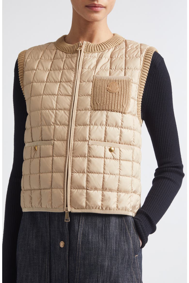 Knit & Quilted Down Vest, Alternate, color, BEIGE