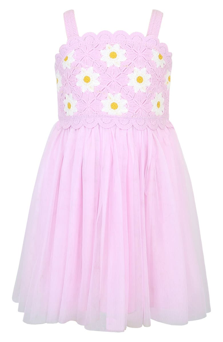Zunie Kids' Flower Knit Bodice Tulle Skirt Dress, Alternate, color, Pink