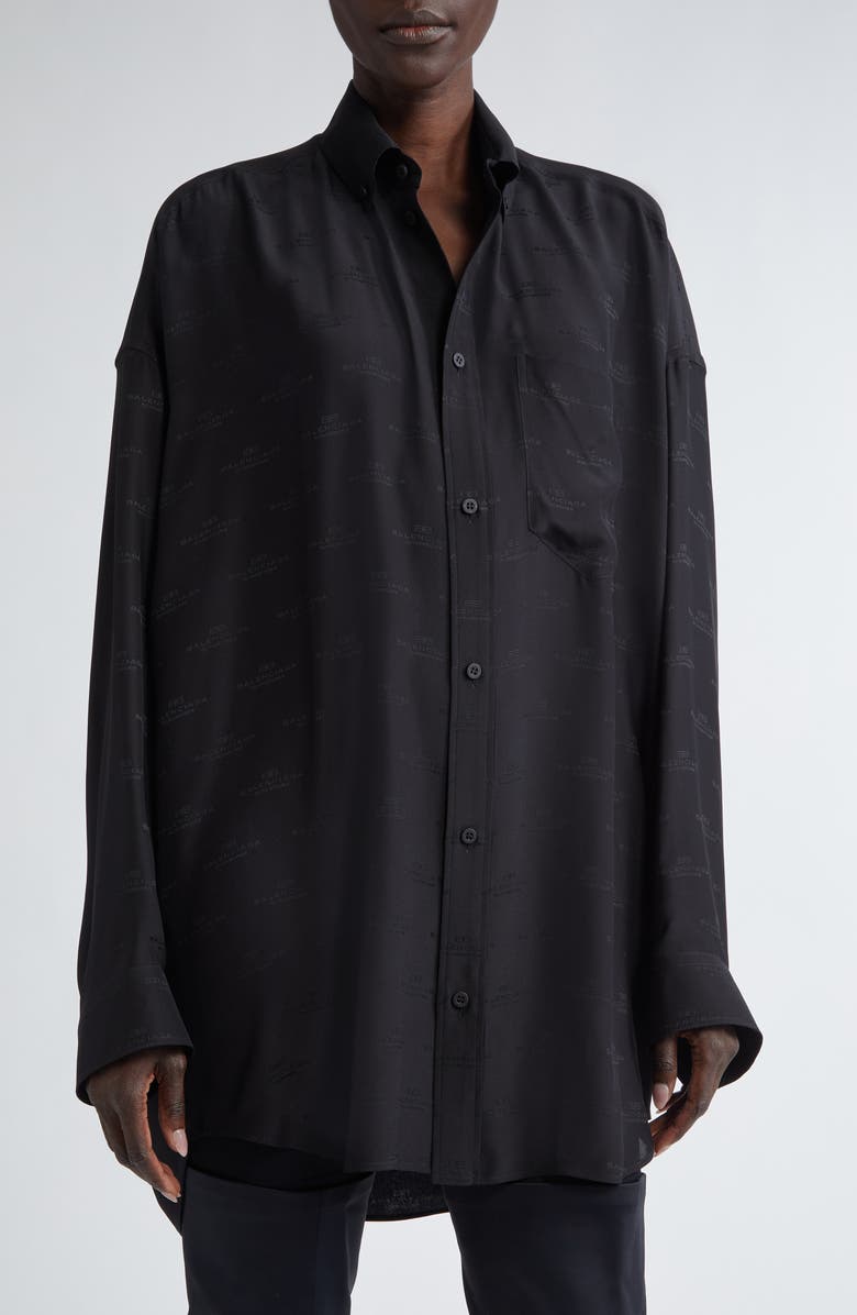 Balenciaga BB Monogram Cocoon Silk Button-Down Shirt, Main, color, 