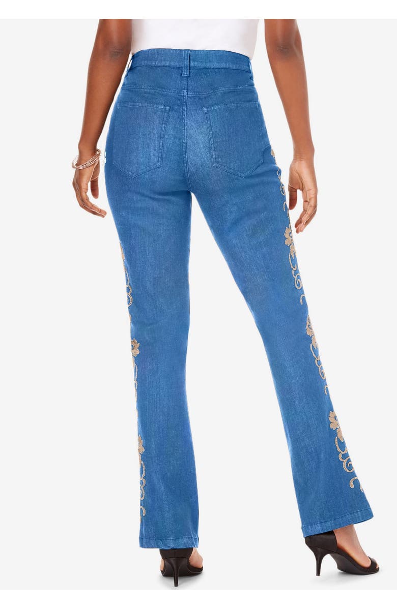 Roaman's Plus Size Whitney Jean with Invisible Stretch<sup>®</sup>, Alternate, color, Gold Swirl Embroidery