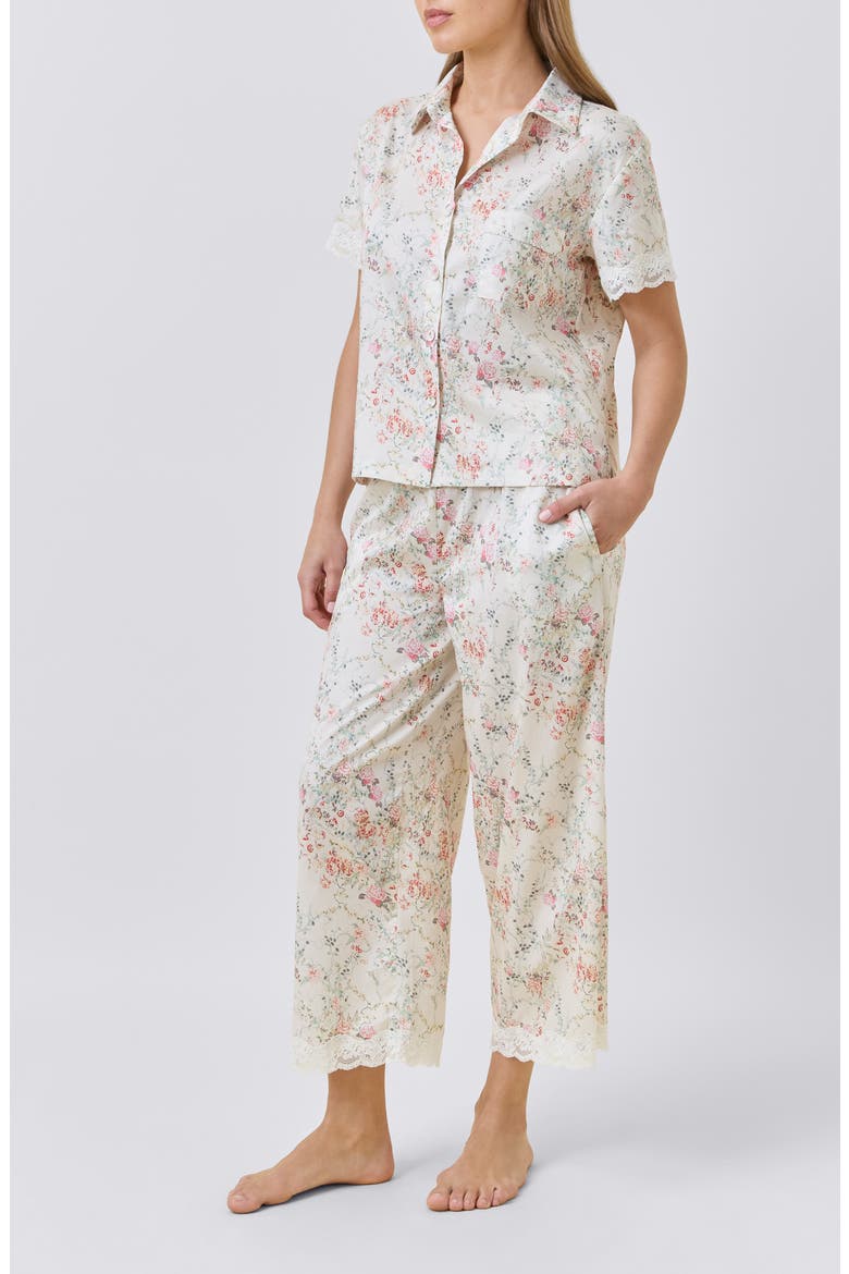Yolly Floral Lace Cotton Sateen Pajamas, Alternate, color, ECRU