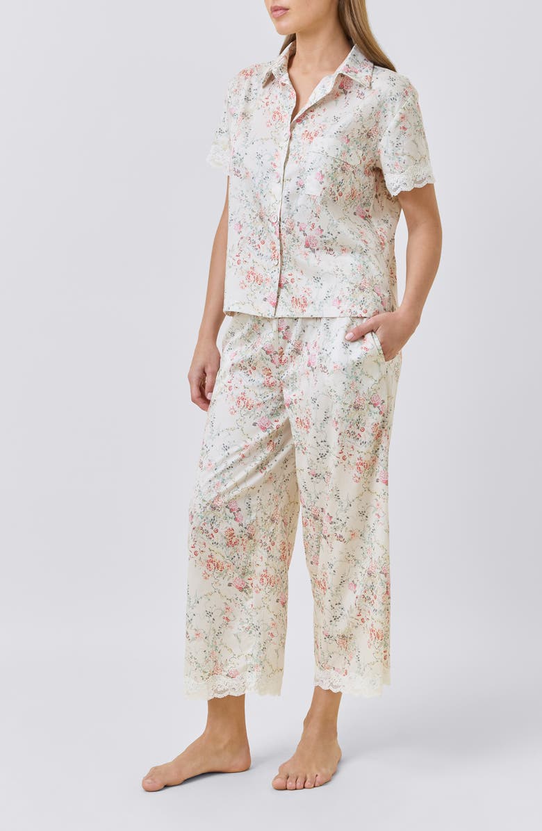 Papinelle Yolly Floral Lace Cotton Sateen Pajamas, Alternate, color, Ecru
