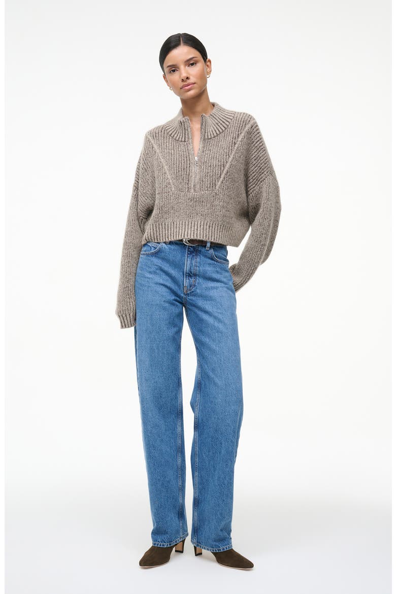 Hampton Crop Cotton Blend Half-Zip Sweater, Alternate, color, BISQUE