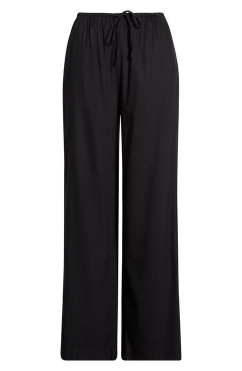 Linen Blend Drawstring Pants