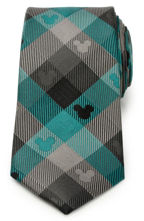x Disney Mickey Silhouette Plaid Silk Tie