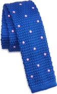 CLIFTON WILSON Royal Blue & Pink Polka Dot Knit Silk Tie