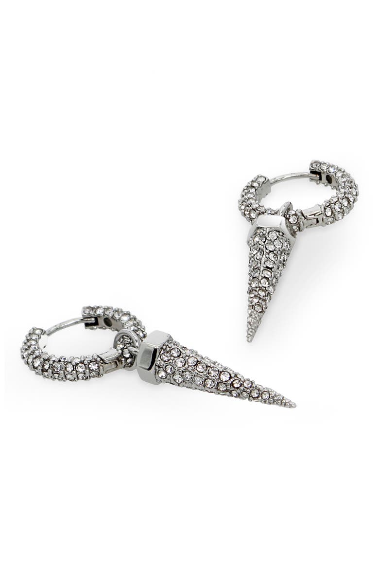 Pavé Crystal Spike Hoop Earrings, Alternate, color, RHODIUM