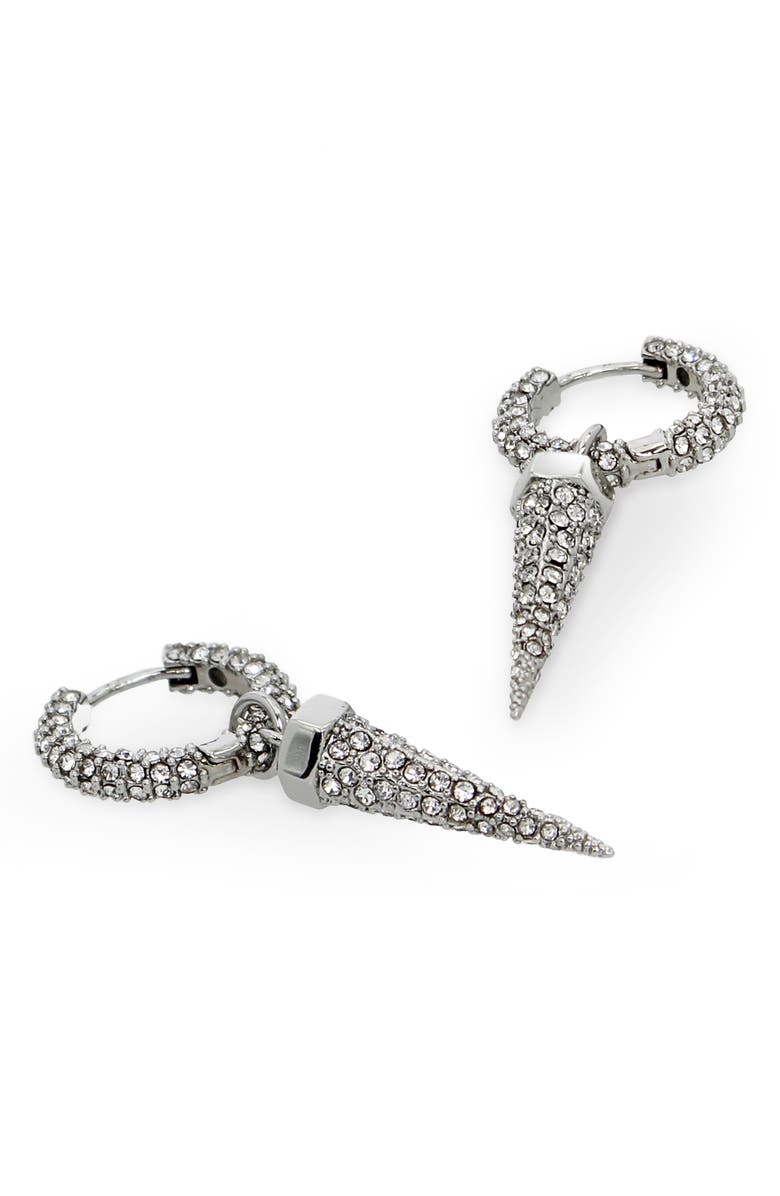 AllSaints Pavé Crystal Spike Hoop Earrings, Alternate, color, Rhodium