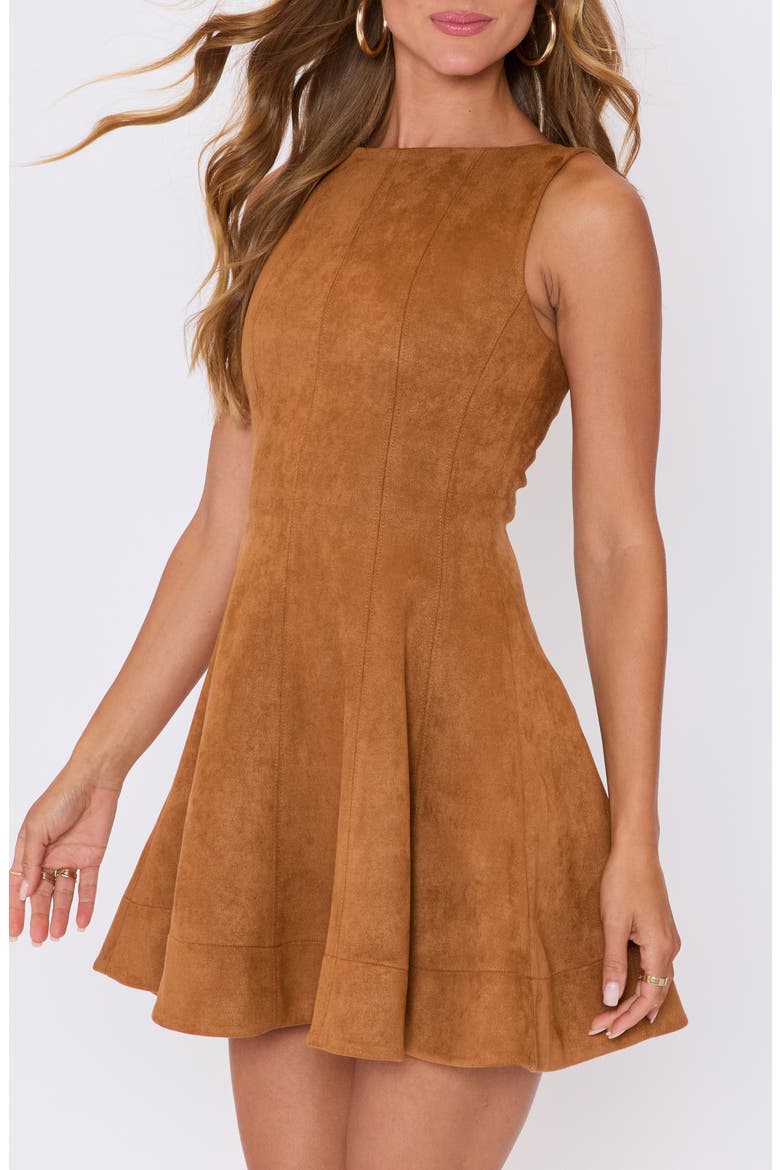 Maeve Faux Suede Fit & Flare Minidress, Alternate, color, CAMEL