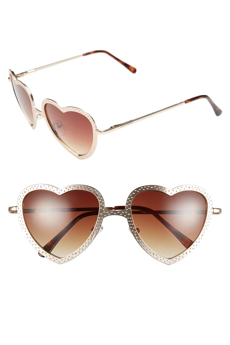 52mm Heart Shape Sunglasses, Main, color, GOLD