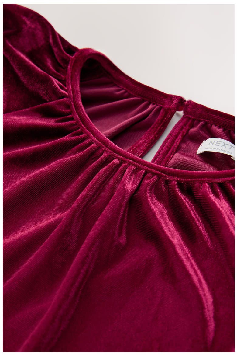 Kids' Flutter Sleeve Velvet Dress, Alternate, color, RED