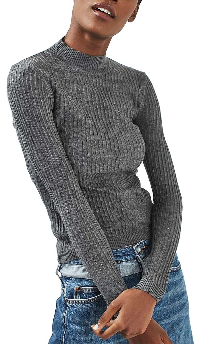 Topshop Textured Stripe Mock Neck Sweater, Main, color, 