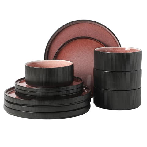 Redrock Canyon 12-Piece New Bone China Plates and Bowls Dinnerware Set