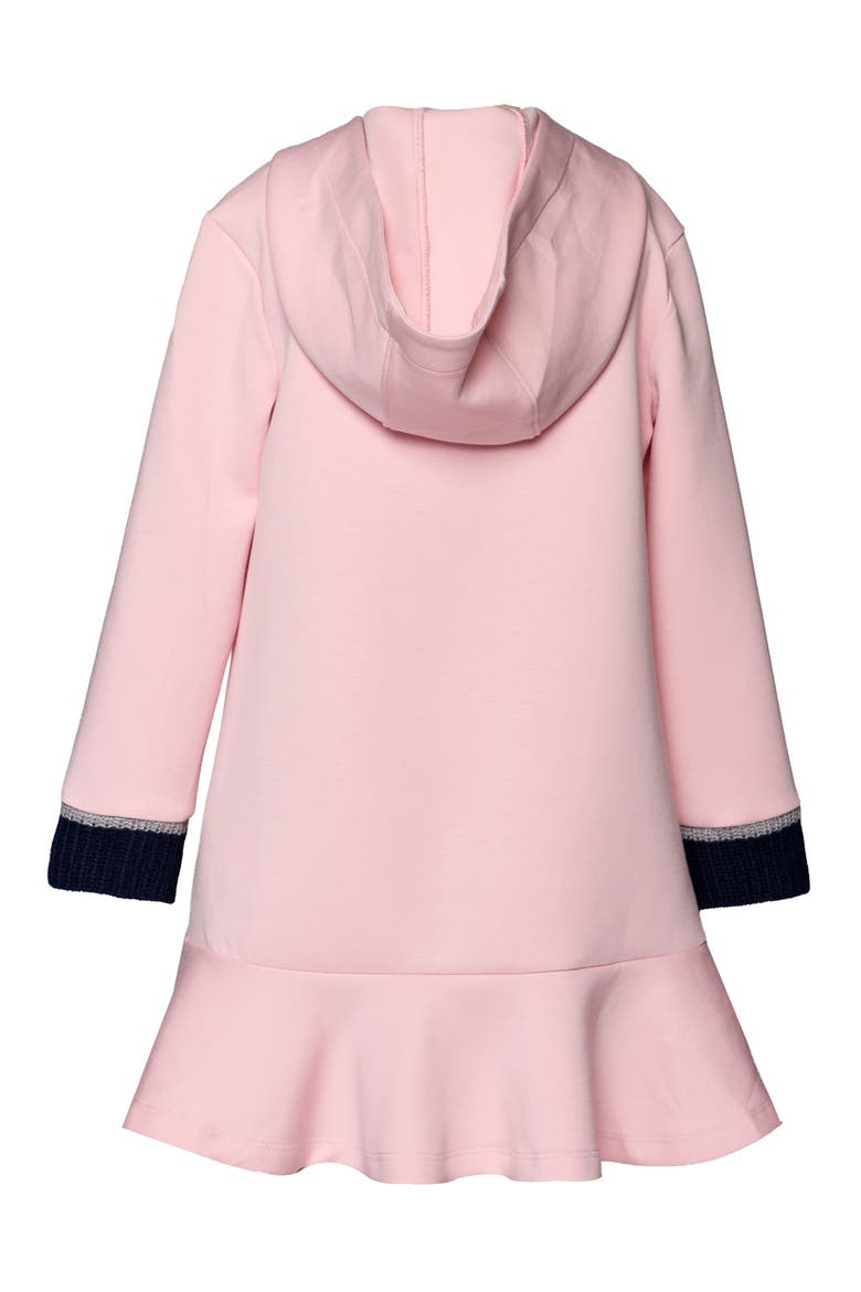 Kids' Heart Appliqué Hooded Long Sleeve Scuba Knit Dress, Alternate, color, PINK