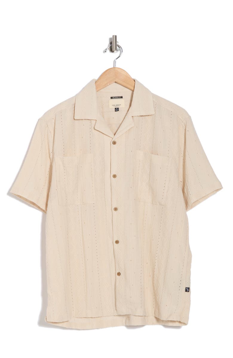 Civil Society Relaxed Fit Open Stitch Camp Shirt, Alternate, color, Beige