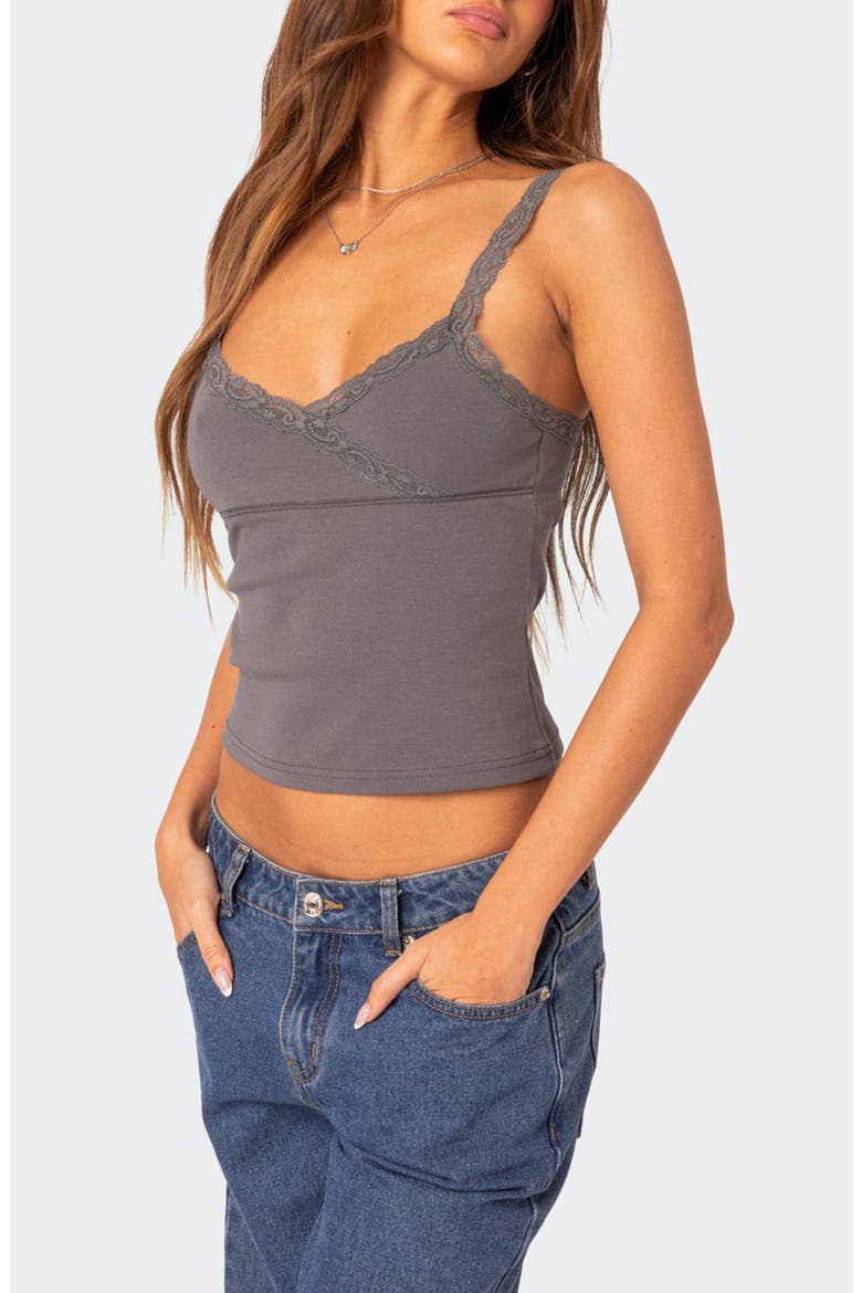 Amilia Lace Trim Tank, Alternate, color, DARK-GRAY
