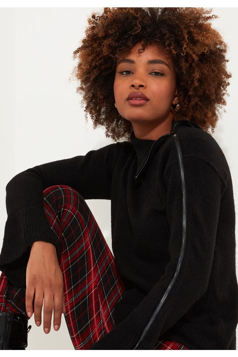 Asymmetrical Zip Neck Pullover Sweater, Alternate, color, BLACK