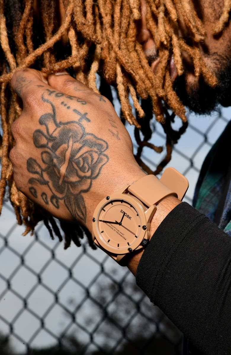 SPGBK Watches Sandhill Silicone Strap Watch, 42mm, Alternate, color, Brown