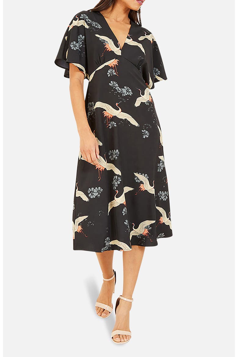 Short Sleeve V-Neck Midi Dress, Alternate, color, Black