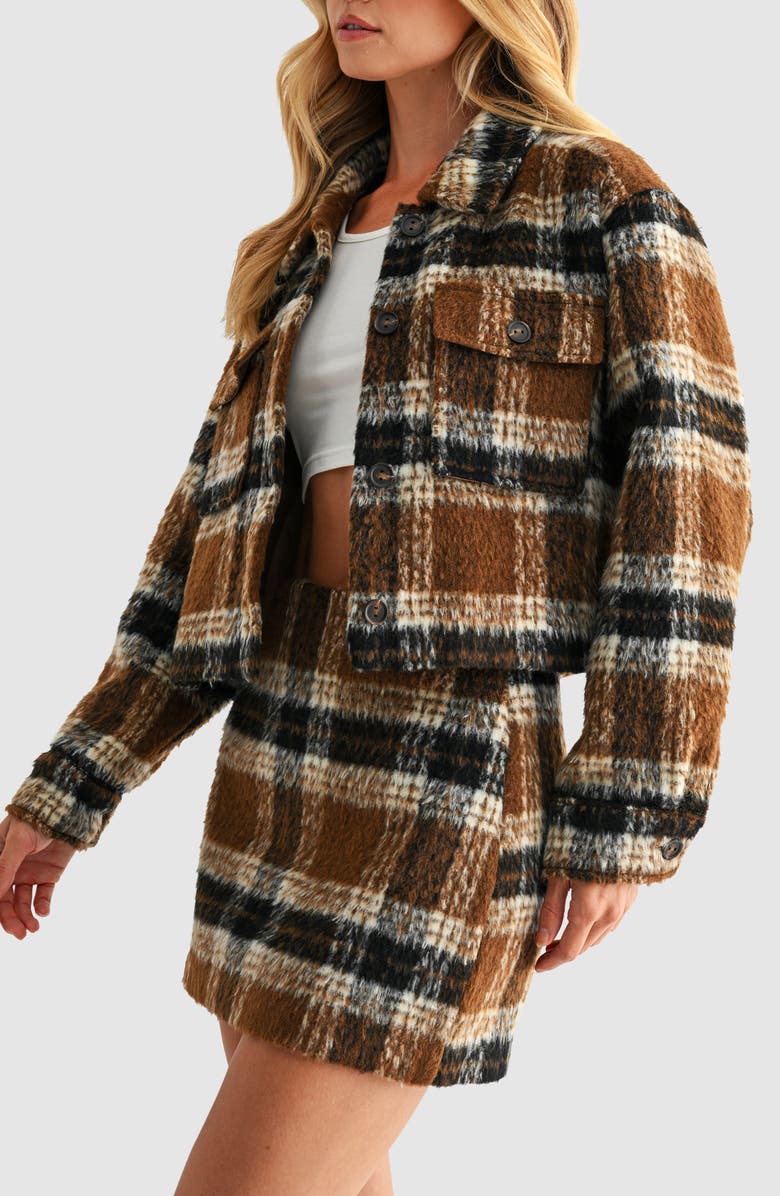 All in Favor Plaid Crop Jacket, Alternate, color, Brown Navy