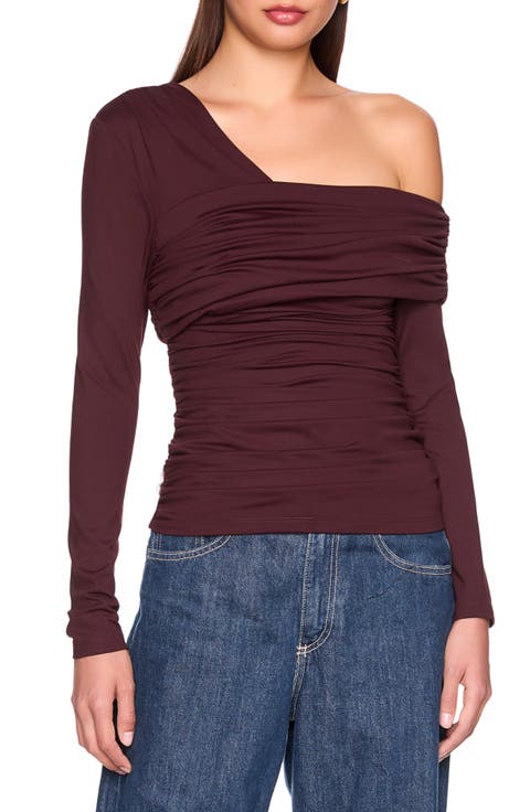 Asymmetric Off the Shoulder Ruched Long Sleeve Top