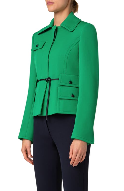 Akris Punto Wool Tricotine Belted Jacket In Sea Green-navy