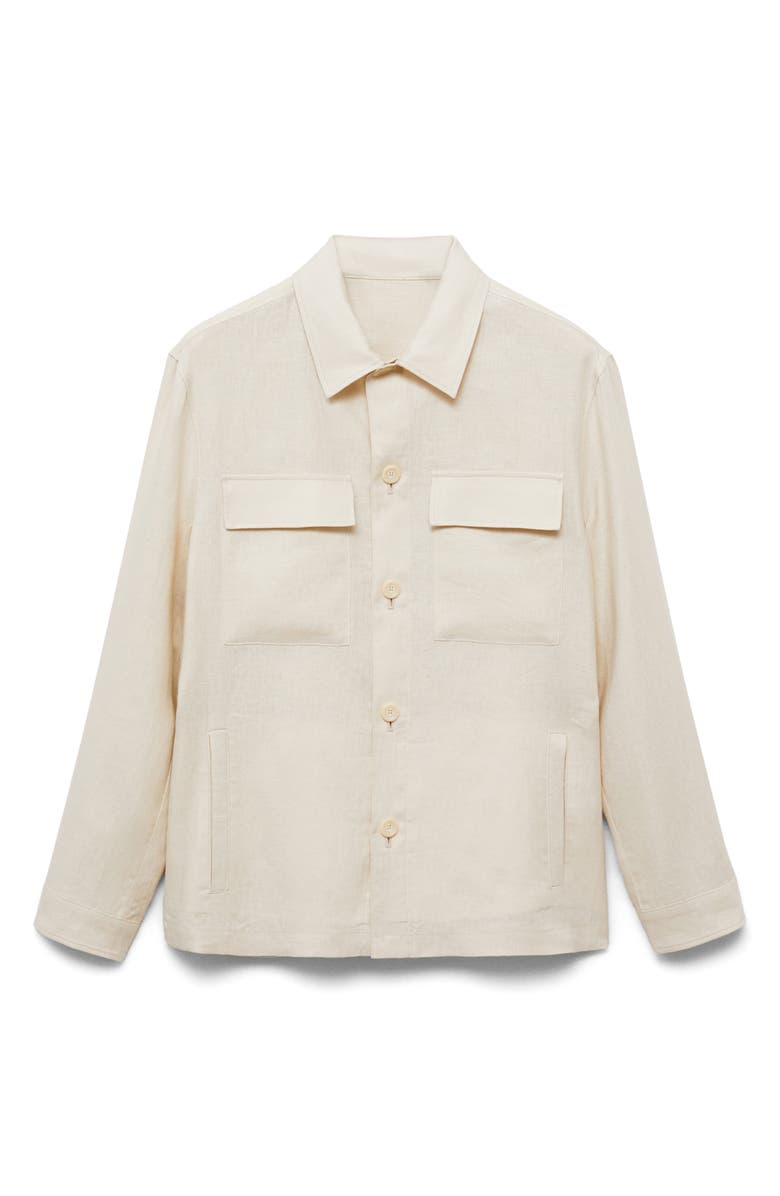 MANGO Linen Overshirt with Pockets, Alternate, color, Ivory White