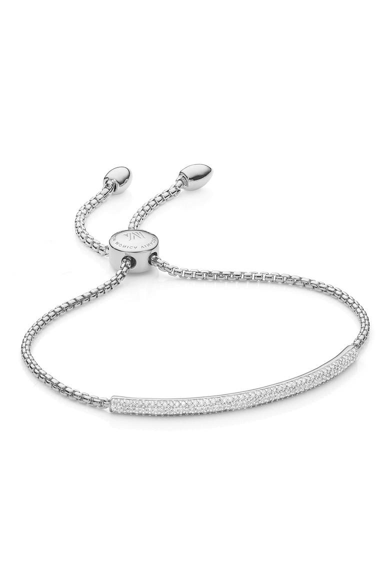 Stellar Pavé Diamond Mini Bar Bracelet, Main, color, SILVER