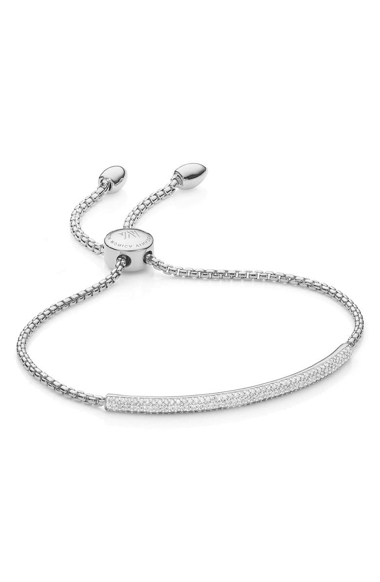 Monica Vinader Stellar Pavé Diamond Mini Bar Bracelet, Main, color, Silver