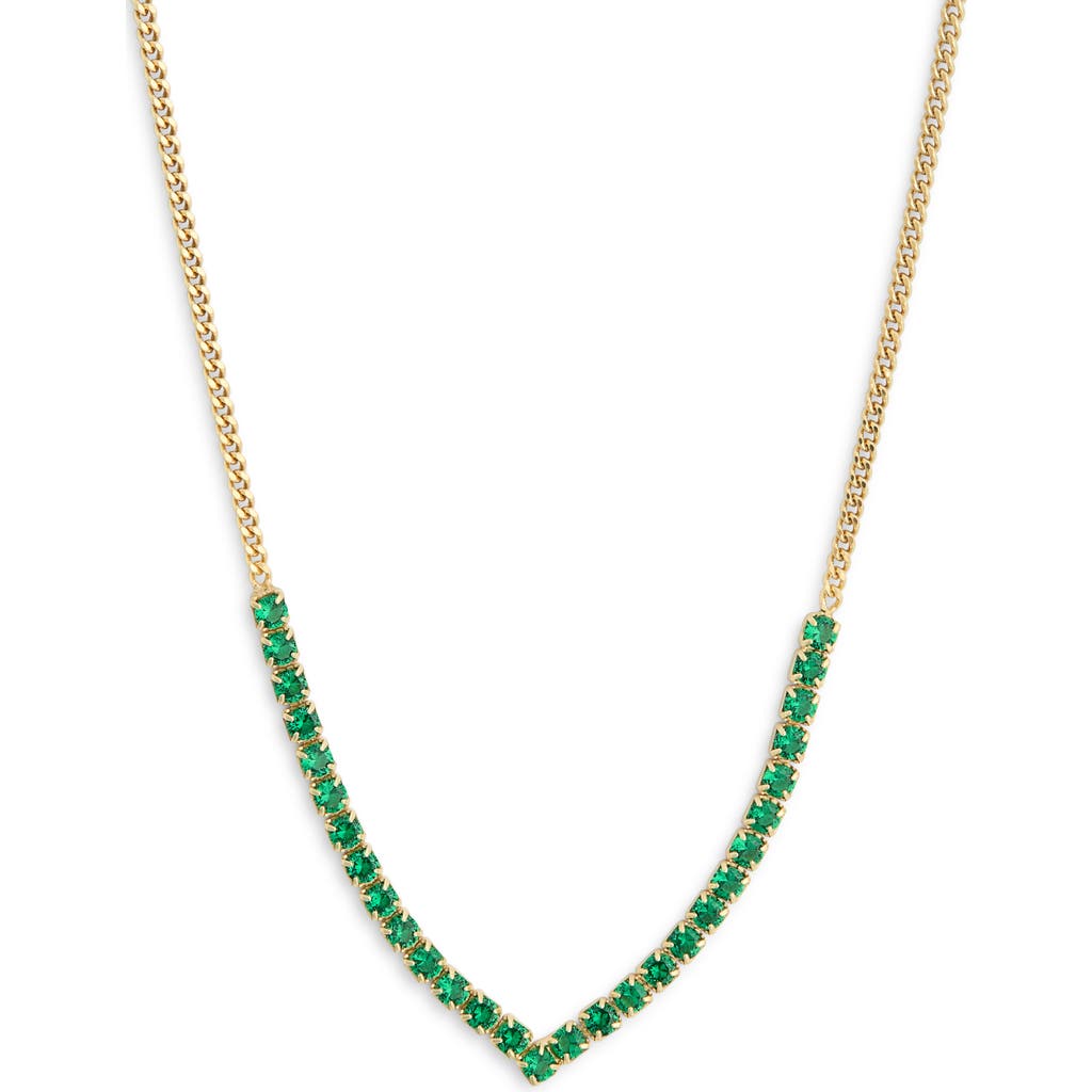 Meshmerise Colorful Crystal V-front Chain Necklace In Yellow/green