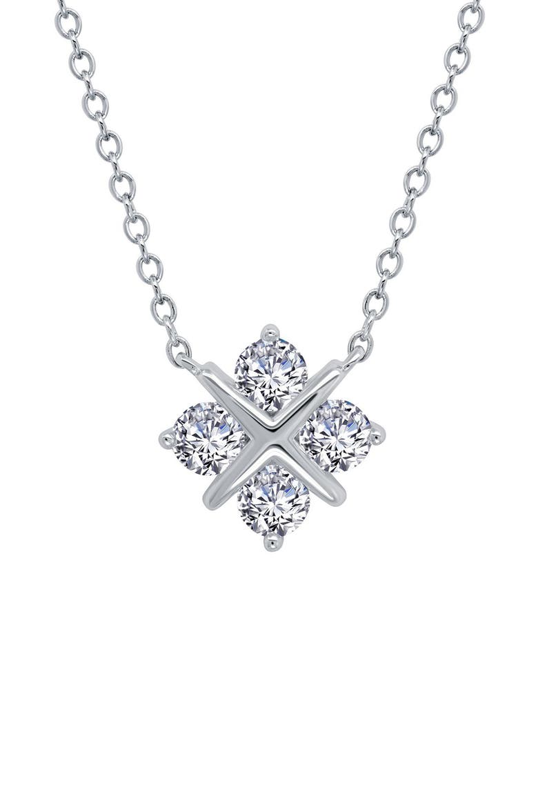 Simple Squad Simulated Diamond Pendant Necklace, Main, color, SILVER/ CLEAR