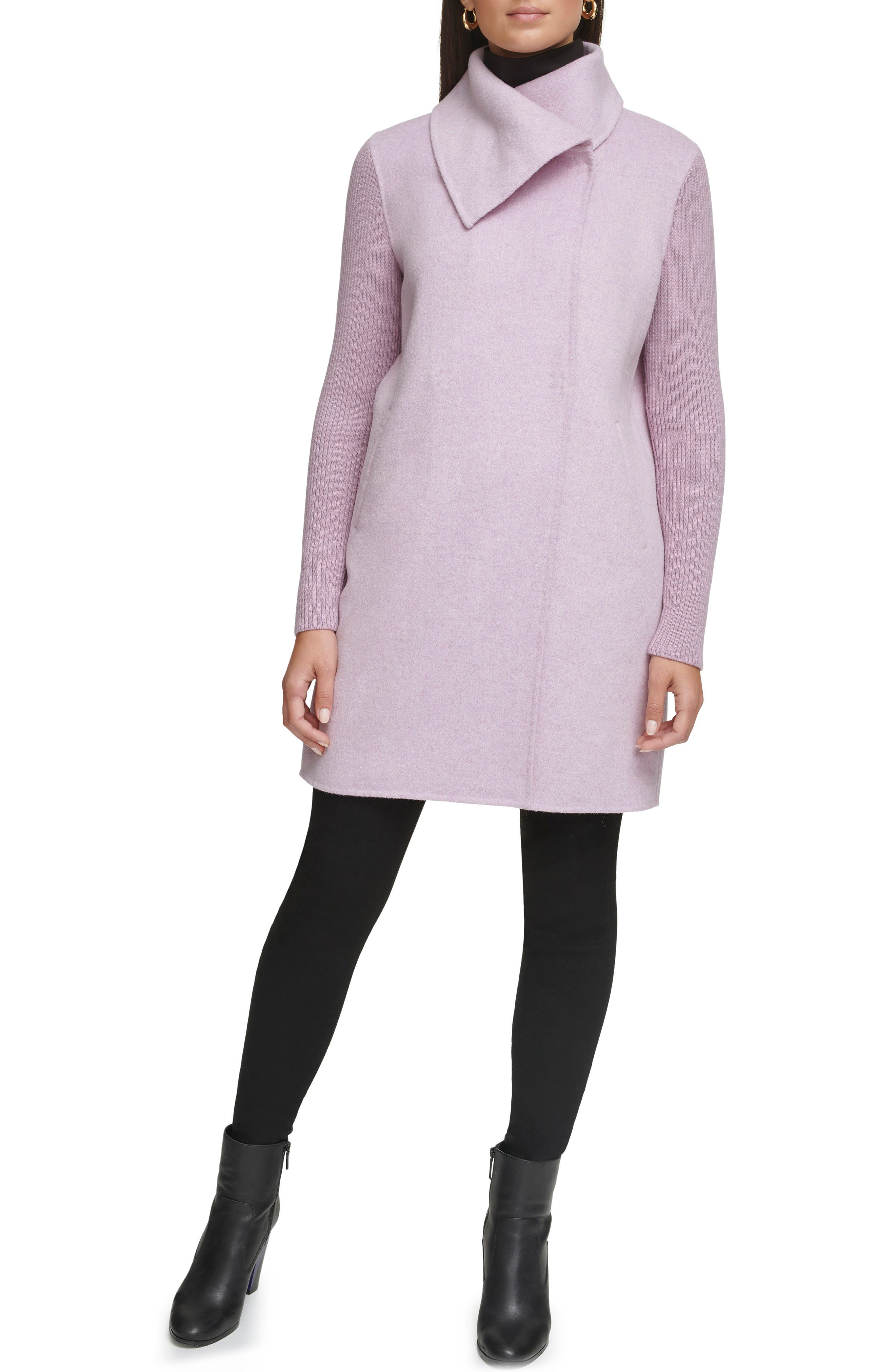Kenneth Cole New York Rib Sleeve Mixed Media Coat