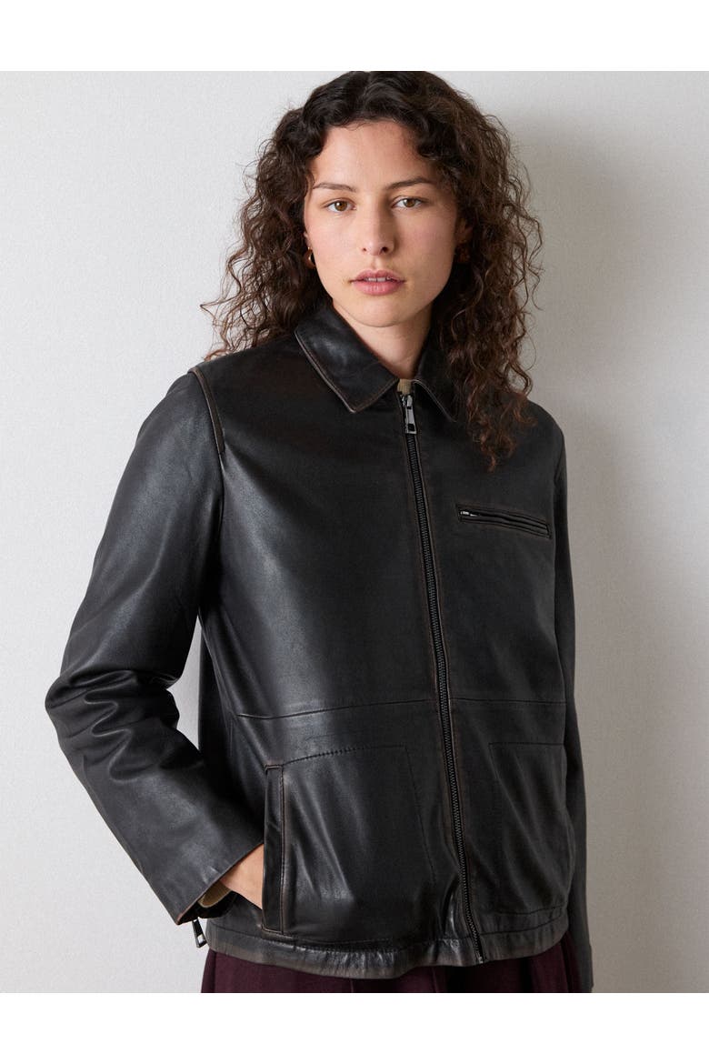 Kate Burnished Leather Jacket, Main, color, Brown