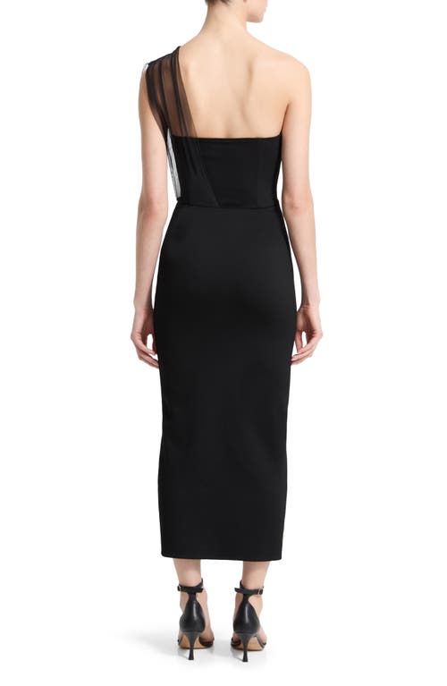 Marcella Dianne Strapless Sheath Dress With Removable Mesh Scarf In Black