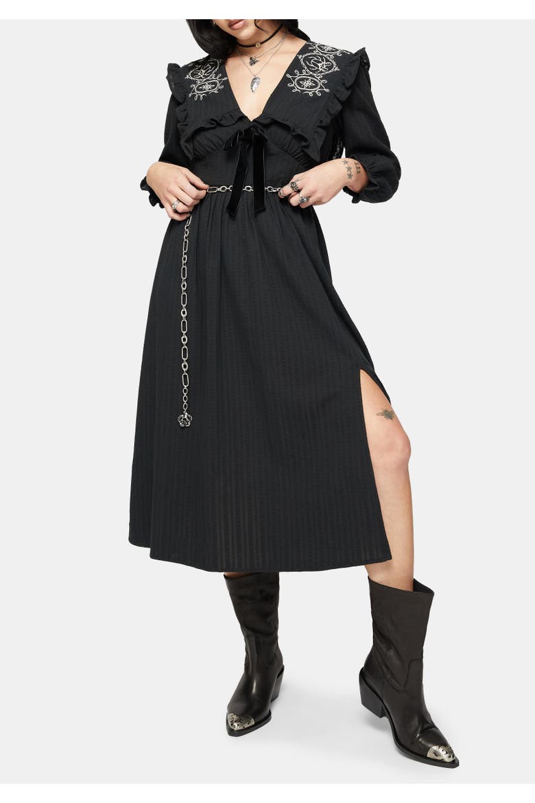 Alira Bug Embroidered Cotton Midi Dress, Alternate, color, Black