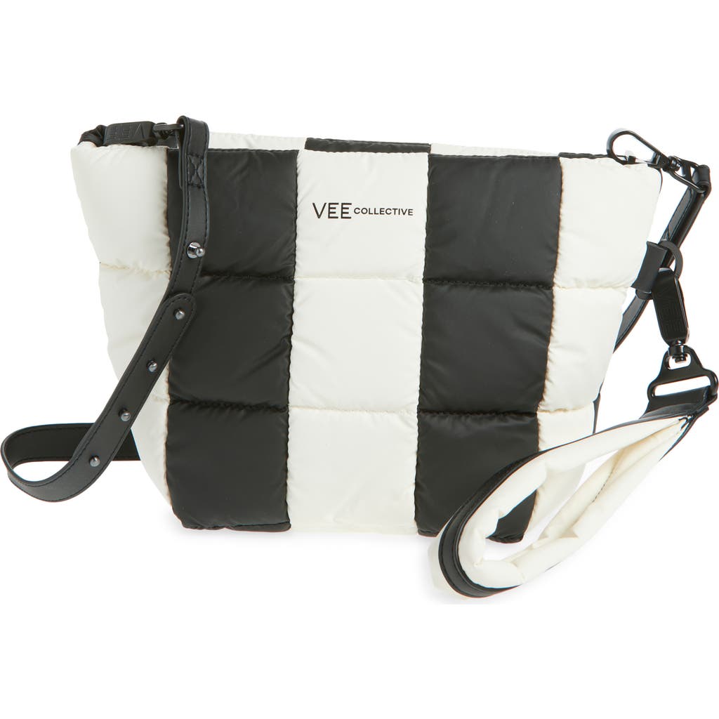 Veecollective Porter Colorbock Recycled Nylon Clutch In Black - Marshmallow Stripes