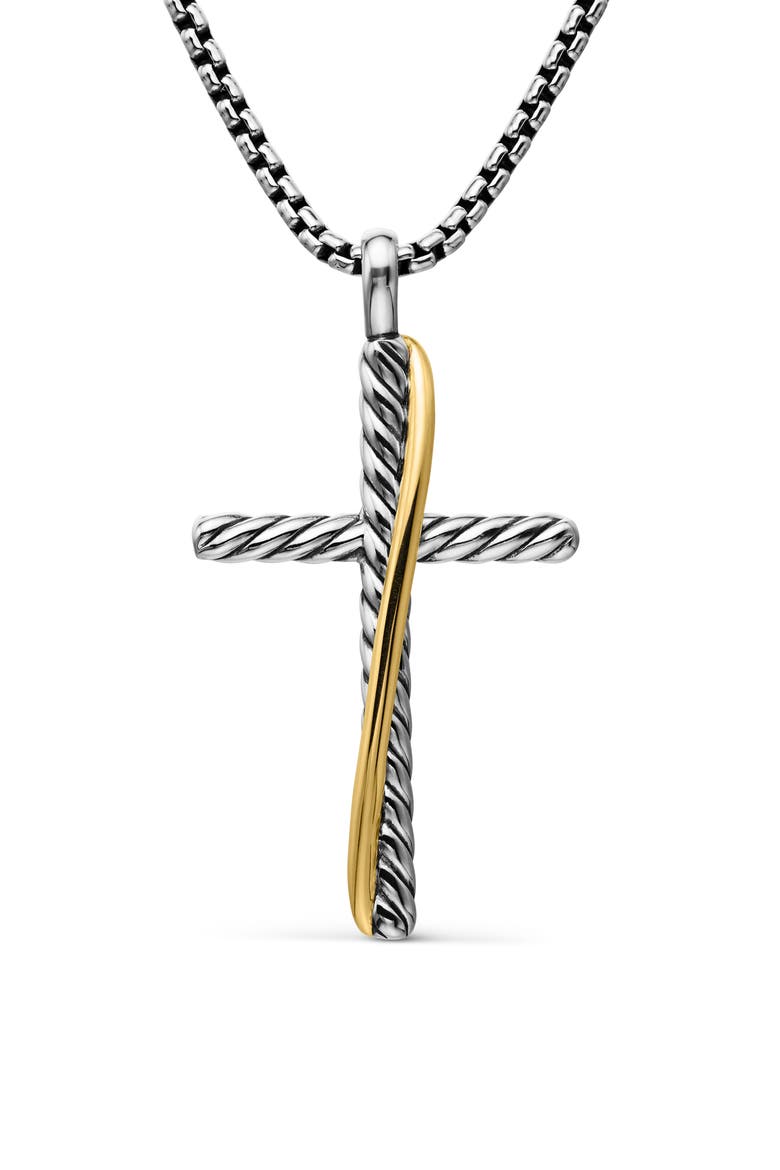 Crossover Cross Necklace with 18K Yellow Gold, Main, color, SILVER/ GOLD