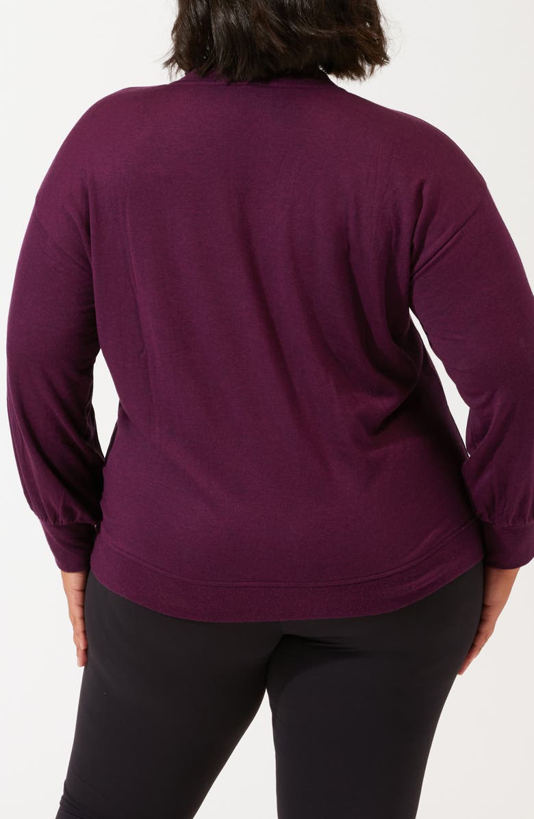 Threads 4 Thought Feather Fleece V-Neck Long Sleeve Top, Alternate, color, Heather Amaranth