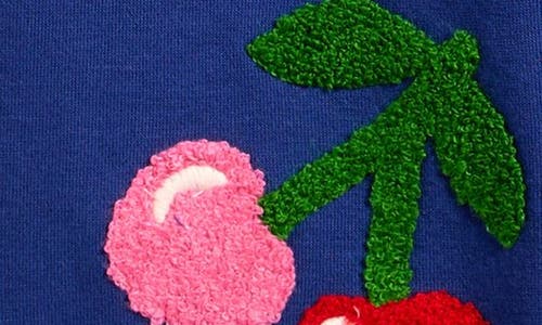 Shop Mini Boden Kids' Cherry Appliqué Wide Leg Graphic Sweatpants In Starboard Blue Cherries
