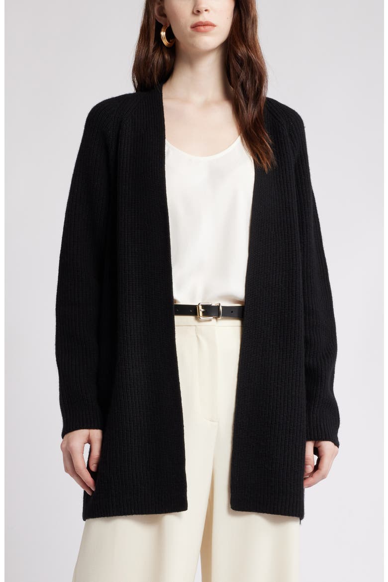 Rib Long Cardigan, Main, color, BLACK