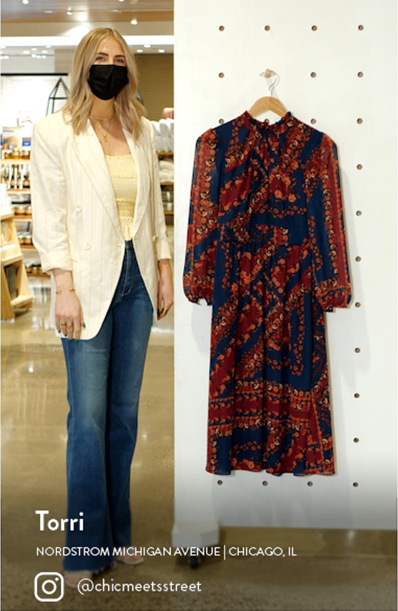 Floral Long Sleeve A-Line Midi Dress, sales video thumbnail