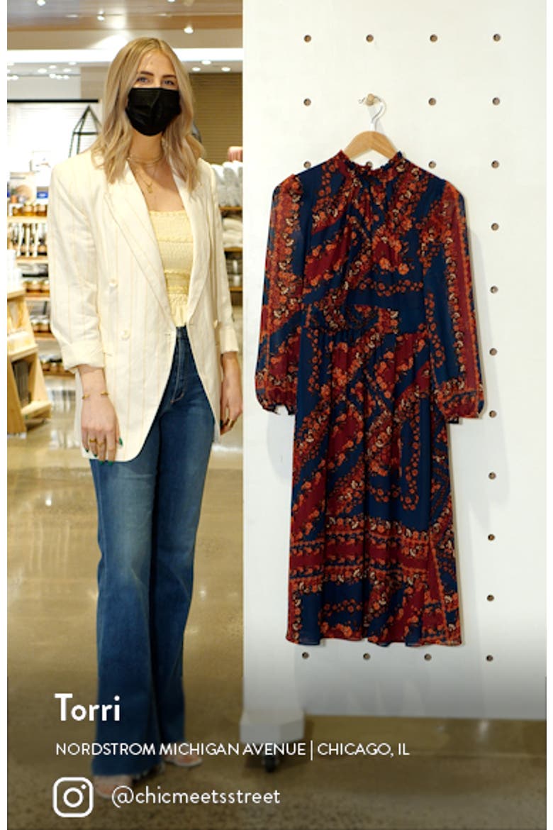 Floral Long Sleeve A-Line Midi Dress video