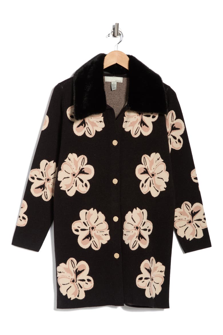 Vancouver Faux Fur Trim Cardigan, Alternate, color, BLACK/ TAPIOCA