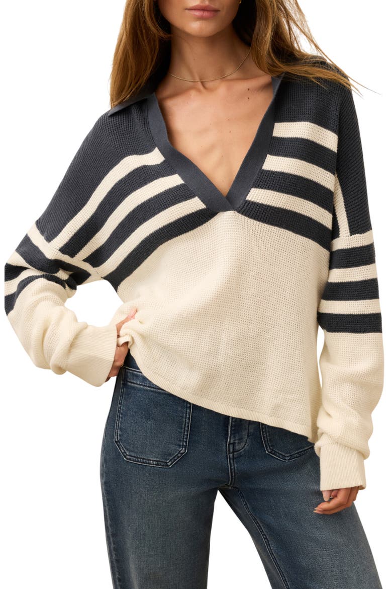 Stripe Organic Cotton & Cashmere Johnny Collar Sweater, Main, color, PIER WAVES